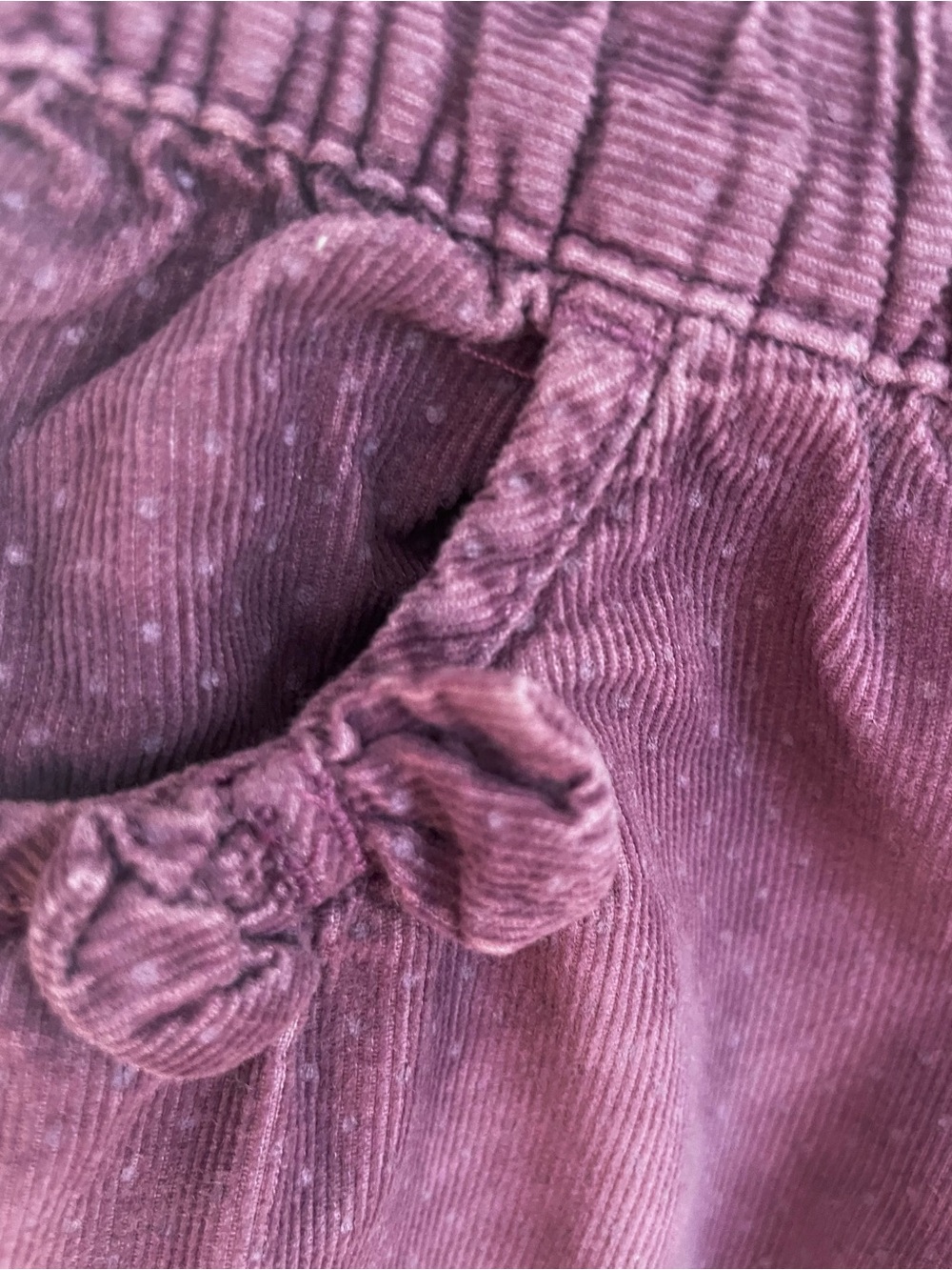 $5 💥Girls Corduroy Pants, Tiny Purple Polka Dots, Soft Narrow Wale, Fabric Bow